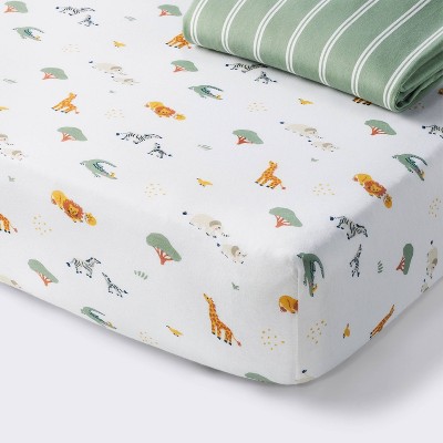 Fitted Jersey Crib Sheet - Safari Stripes - 2pk - Cloud Island&#8482;