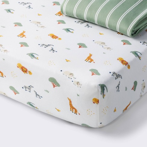 Fitted Jersey Crib Sheet Safari Stripes 2pk Cloud Island