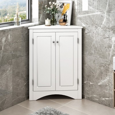 Bathroom Storage Cabinet With Adjustable Shelves, 31 Inch High Corner Cabinet With Triangle Design-Cuddlewood