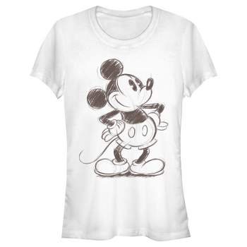Juniors Womens Mickey & Friends Retro Mickey Mouse Sketch T-Shirt