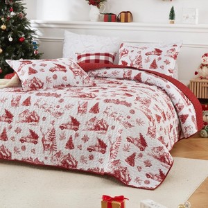 GustoWave Christmas Breathable Coverlet Quilts Set with Pillow Shams, Bedding Set - 1 of 4