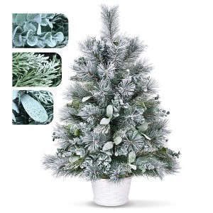 NAYSAYE 2ft Tabletop Christmas Tree with Eucalyptus and Pine Needle Accents for Indoor and Outdoor Decoration, Green and White, 14"*17"*24" - 1 of 4