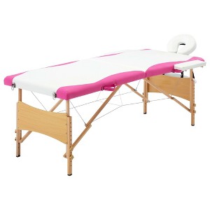 vidaXL Foldable Massage Table 2 Zones Wood White and Pink - 1 of 4