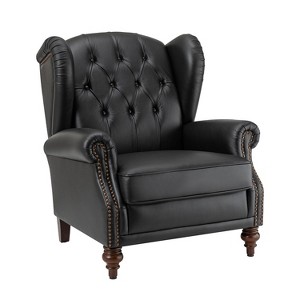 Amanda 33 Wide Genuine Leather Wingback Armchair with Solid Tapered Wood Legs and Nailhead Trim| ART OF LIVING DESIGNS - 1 of 4