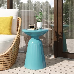 Sevobal Patio Coffee Tables, Outdoor Metal Side Table, Round Accent Table with Weather Resistant, Garden Patio Furniture, Blue 15"*15"*20.75" - 1 of 4