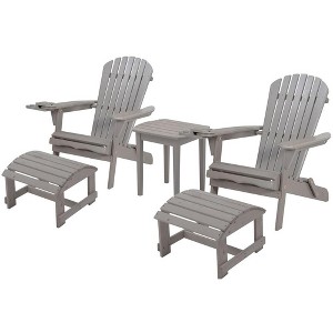 Jiallo Foldable Adirondack Chair with cup holder Conversation Set, 2 Foldable Adirondack Chairs with cup holders with Ottoman and 1 End Table - 1 of 4