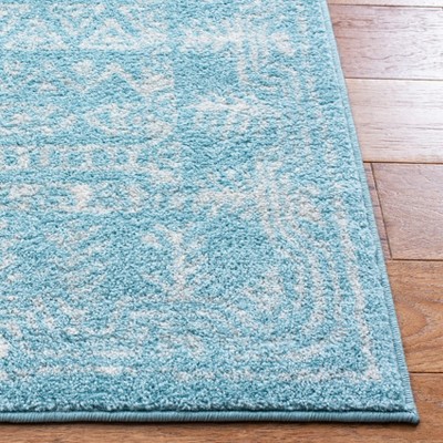 Aqua and Ivory Round Hand-Knotted Synthetic Rug