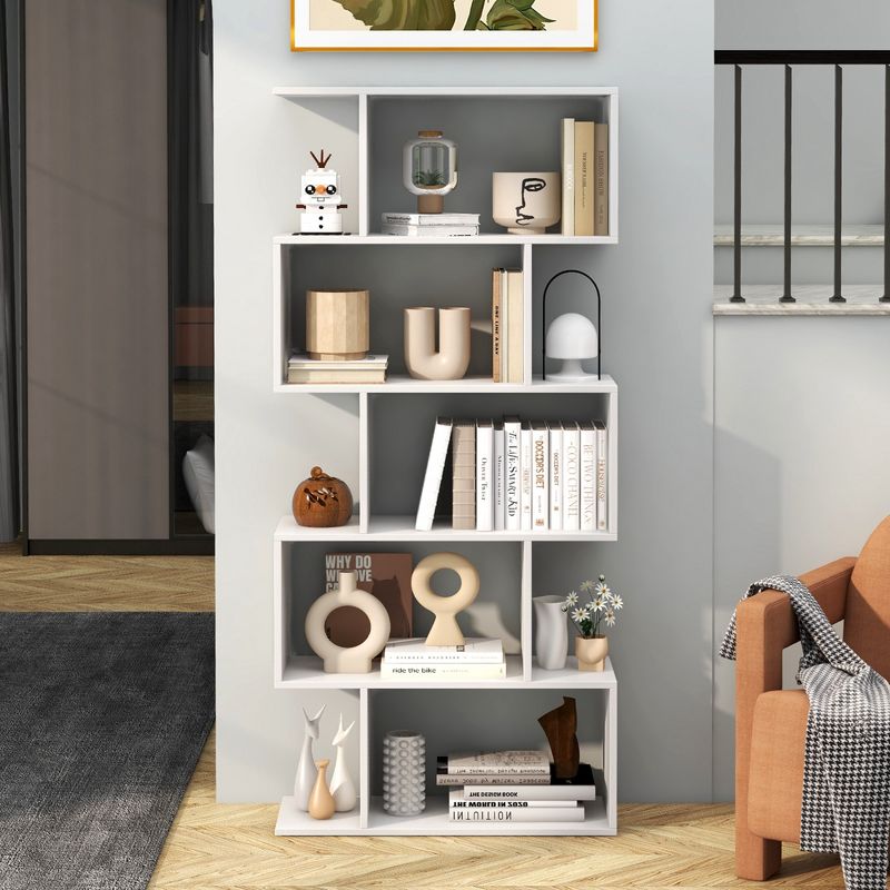 Costway 5-Tier Bookshelf Geometric S-Shaped Bookcase Room Divider Storage Display Shelf, 4 of 10