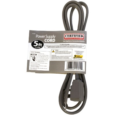 Certified 15-Amp Gray Appliance Power Cord with Right-Angle Plug, 5 Feet