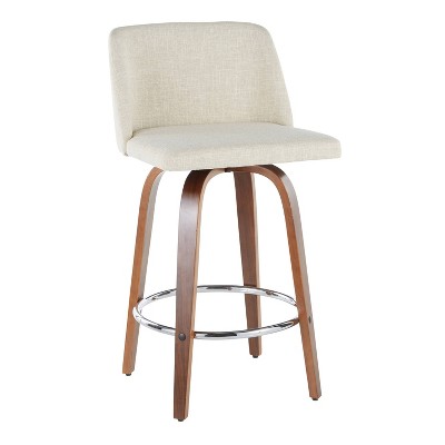 Cream Walnut 17.5" Mid-Century Modern Swivel Counter Stool Set