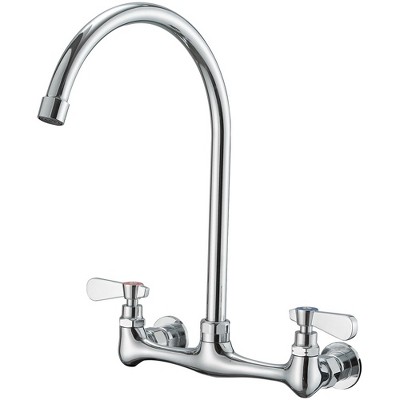BWE Double Handle Wall Mount Standard Kitchen Faucet with High Arc Swivel Spout 8 in. Widespread