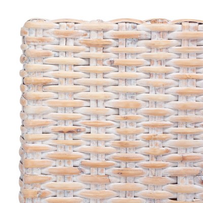 White Upholstered Rattan Side Chair with Natural Wood Legs