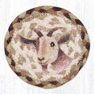 Earth Rugs Nanny Goat Printed Coaster – Farmhouse Braided Jute, Rustic Farm Animal Art, 5"x5" - 1 of 3