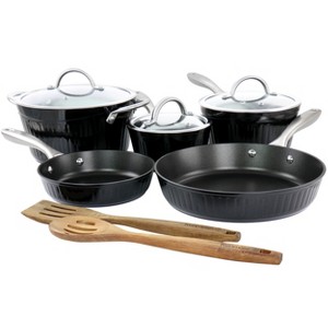 Kenmore Logan 10 Piece Aluminum Nonstick Cookware Set in Black with Wood Utensils - 1 of 4