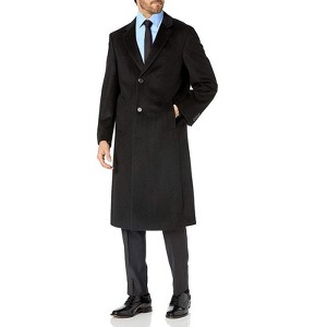 Prontomoda Men's Single Breasted Black Luxury Wool/Cashmere Full Length Topcoat - 1 of 2