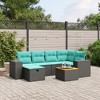 vidaXL 7 Piece Patio Sofa Set with Cushions - Black Poly Rattan without Storage - 2 of 4