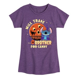 Girls' - Lilo and Stitch - Will Trade Brother for Candy Fitted Short Sleeve Graphic T-Shirt - 1 of 4