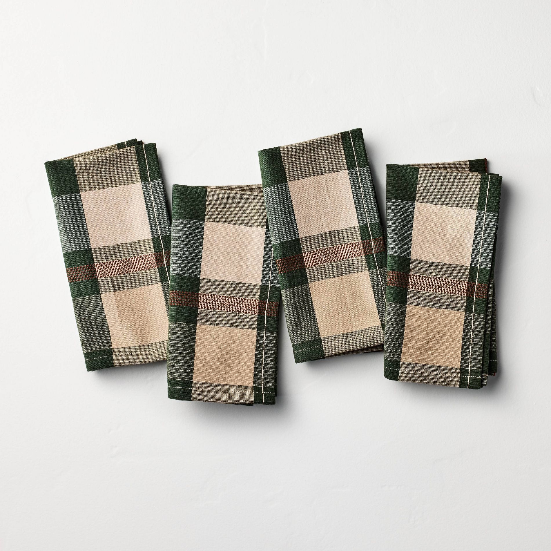 Set of 4 Cloth Napkins Toffee/Green Plaid - Hearth & Hand™ with Magnolia
