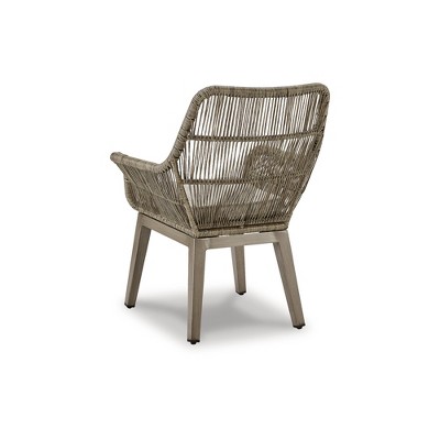 Beige Wicker Outdoor Arm Chairs with Cushions, Set of 2