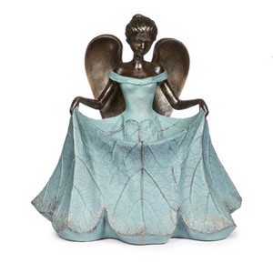 Roman 13.25" Angel Curtsy Bird Bath Outdoor Garden Statue Bronze - 1 of 4