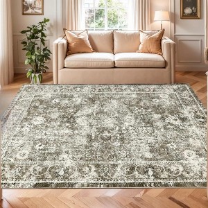 Nasitip Vintage Floral Area Rug Soft -Washable Floor Carpet -Bordered Rug, Traditional Distressed Rug, Oriental Rug for Bedroom, Living Room - 1 of 4