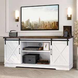 Farmhouse TV Stand for 65 Inch TV, Entertainment Center TV Media Console Table, White TV Stand with Barn Doors, Storage and Shelves - 1 of 4