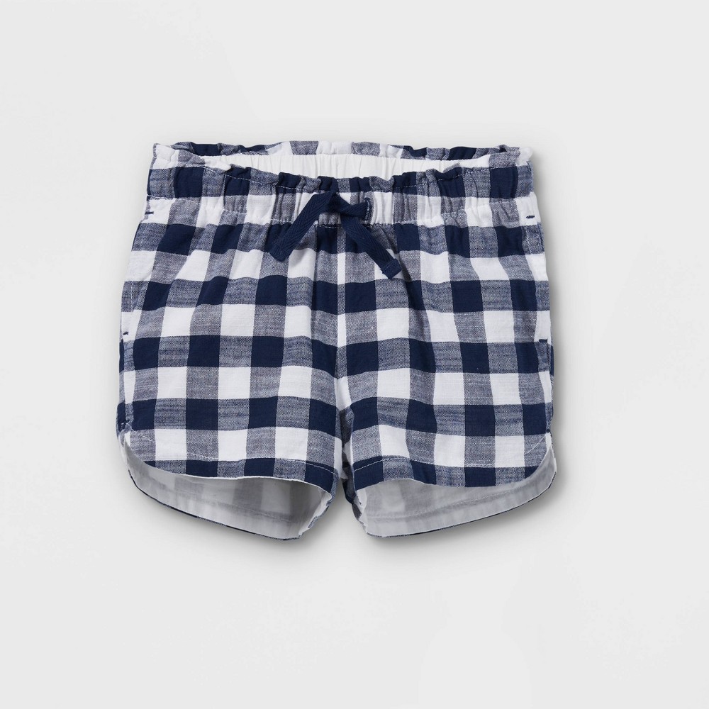 Size 3T Toddler Girls' Gingham Woven Pull-On Shorts - Cat & Jack Navy Blue 3T