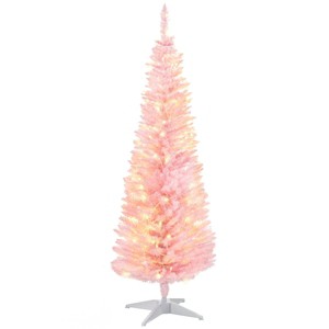 ChicFurnit Artificial Trees 5FT Christmas Tree Stands Noble Fir Artificial Christmas Tree Holiday Decorate Tree for Home Party, Pink, 18"*18"*59" - 1 of 4