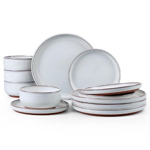 Itopfox Stoneware Dinnerware Set for 4 12-Piece Reactive Glaze Plates & Bowls Elegant Dishes with Rustic Terracotta Base, Dishwasher & Microwave Safe - 1 of 4