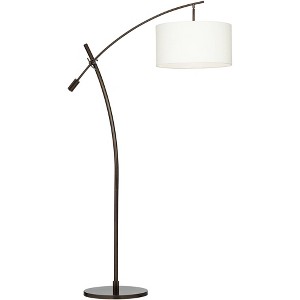 Possini Euro Design Raymond Modern 69" Tall Arc Floor Lamp with Smart Socket Bronze Adjustable Off-White Shade for Living Room Reading - 1 of 4