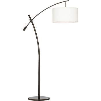 Possini Euro Design Raymond Modern 69" Tall Arc Floor Lamp with Smart Socket Bronze Adjustable Off-White Shade for Living Room Reading