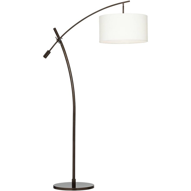 Possini Euro Design Raymond Modern 69" Tall Arc Floor Lamp with Smart Socket Bronze Adjustable Off-White Shade for Living Room Reading, 1 of 9