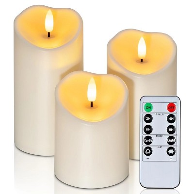 Waterproof Outdoor Candles,Flickering Flameless Candles Battery Operated LED Candles Ivory Plastic, D3 x H4 5" 6", Set of 3