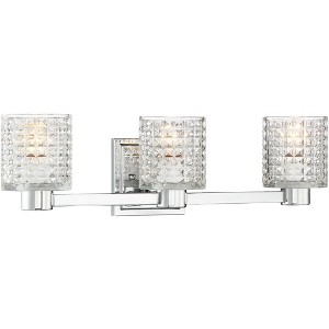 Possini Euro Design Modern Wall Light Chrome Hardwired 22" Wide 3-Light Fixture Textured Diamond Cut Glass Bathroom Vanity Mirror - 1 of 4