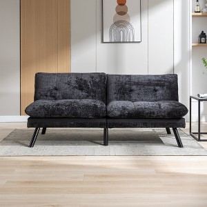 71.6" Futon Sofa Bed, Convertible Sleeper Sofa With Metal Legs, Foldable Chenille Upholstered Loveseat, 2 Seater Futo Couch - 1 of 4