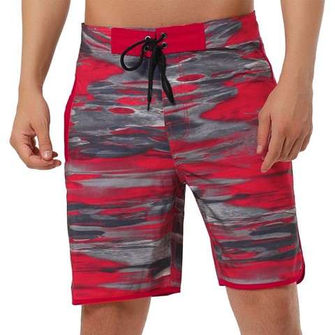 INSPIRE CHIC Men's Summer Drawstring Waist Contrast Color Printed Swim Shorts Red 32