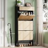 Shoe Storage Cabinet with 3 Flip-Up Doors & Bonus Drawer – Slim Wood and Metal Shoe Organizer for Entryway, Hallway, Apartments - 3 of 4