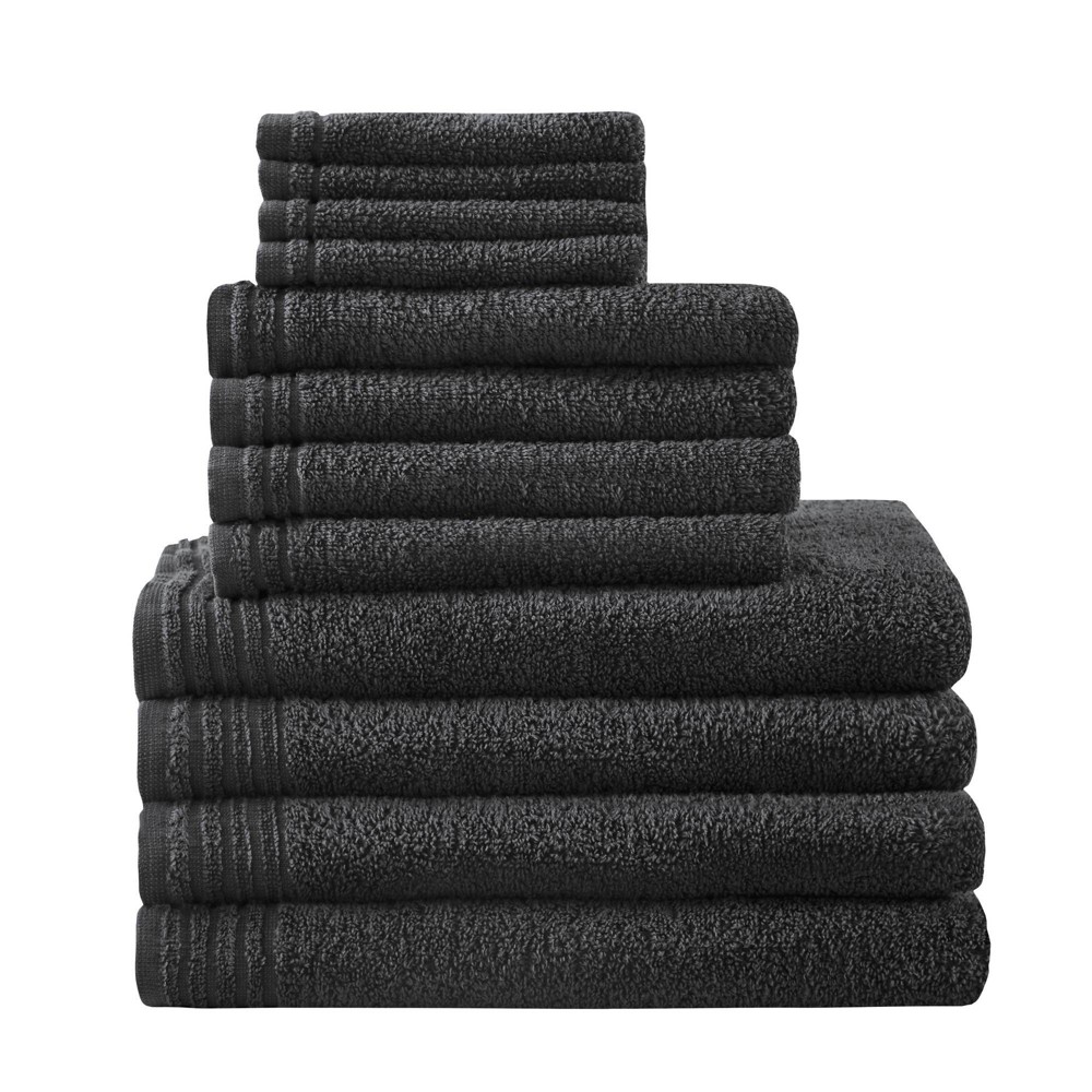 12pc Cotton Quick Dry Bath Towel Set Black - 510 Design: Extra Lightweight, OEKO-TEX Certified, Zero Twist