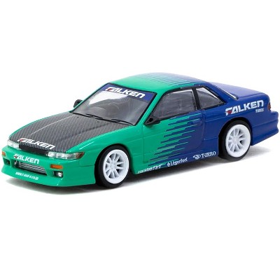Nissan Silvia (S13) Vertex RHD "Falken Tires" Green & Blue wuth Carbon Hood "Global64" Series 1/64 Diecast Model by Tarmac Works