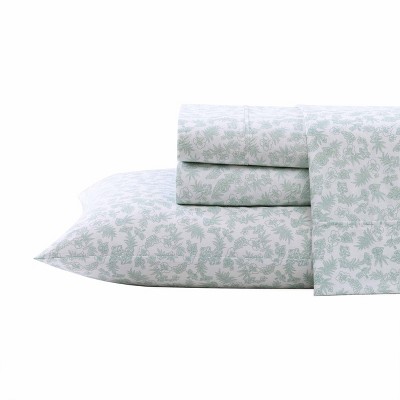King Green Floral Cotton Percale Sheet Set