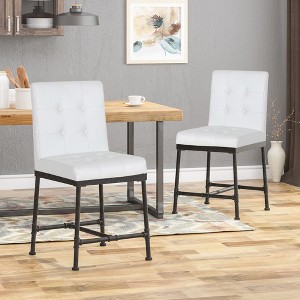 Fabric Armless Counter Stool (Set of 2) with Button-Tufted Seat and Metal Pipe Base for Kitchen, Dining Area, or Home Bar - 1 of 4