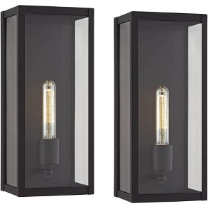 John Timberland Cornell Modern Outdoor Wall Light Fixtures Set of 2 Sand Black 16" Clear Glass Panels for Post Exterior Barn Deck House - 1 of 4