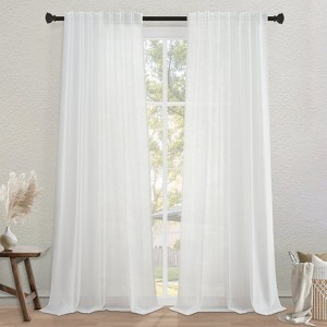 Cotton Linen Blended Light Filtering Curtain,Back Tab Hooks Drapes Set of 2,With Hooks - 1 of 4