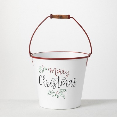 Sullivans Merry Christmas Metal Bucket 10"H Multicolored