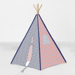 Bacati - Olivia Girls Coral Navy Play Tent for Kids/Toddlers, 100% Cotton Percale Fabric Cover - 1 of 4