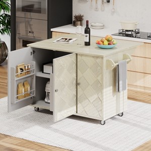 Whisen Classic Wood Kitchen Island on Wheels with Drop Leaf, Towel Rack, Spice Rack - 1 of 4