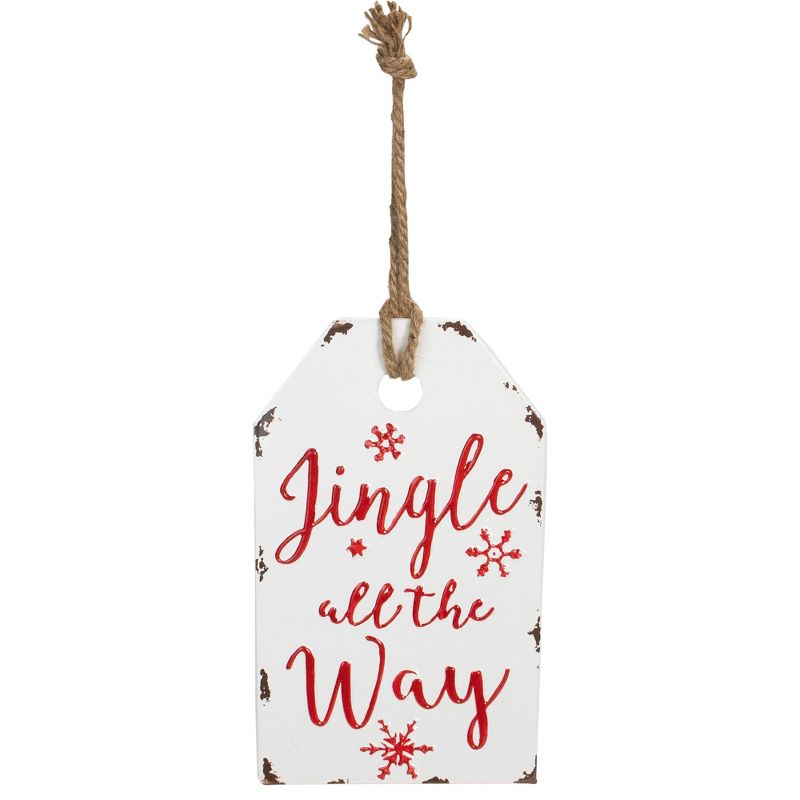 Northlight 12" White and Red Metal Distressed "Jingle All The Way" Christmas Wall Decor, 1 of 6