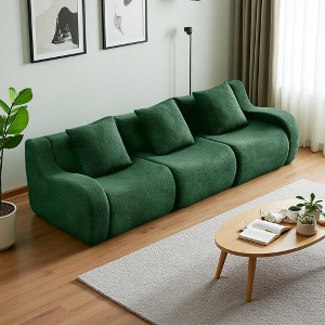 3-Seater Teddy Fabric Boneless Modular Sofa with 32D High-Density Sponge, No Assembly - 1 of 4