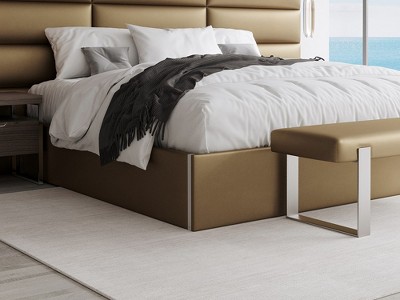 VANT Upholstered Platform Bed - King Size - Metallic Gold - Easy Assembly Bed Frame - Sleek Modern Design for Any Bedroom