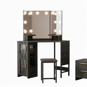 GustoWave Corner Vanity Desk Mirror, 3-Fold Mirror with 3 Lighting Modes, Makeup Mirror for Bedroom & Studio, Tri-Fold Lighted Vanity Mirror - 1 of 4